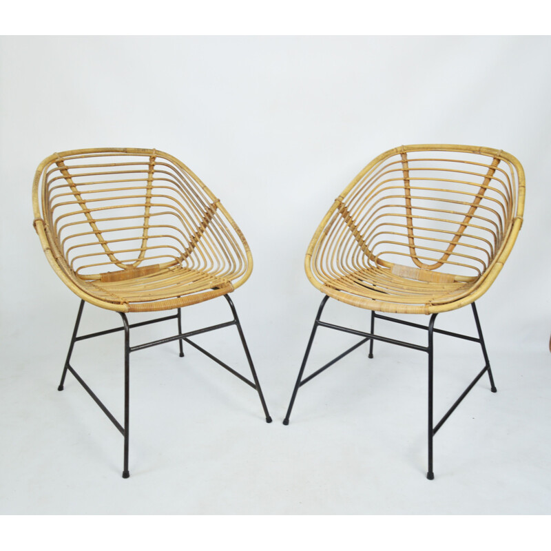 Paire de fauteuils vintage en osier 1970