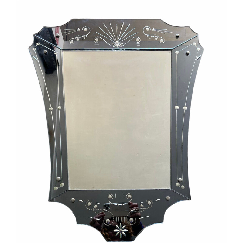 Vintage art deco mirror with glass engravings