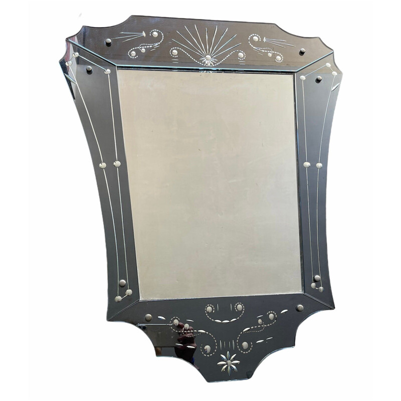 Vintage art deco mirror with glass engravings