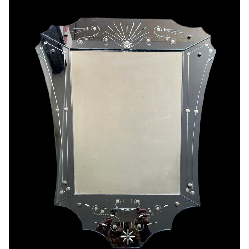 Vintage art deco mirror with glass engravings
