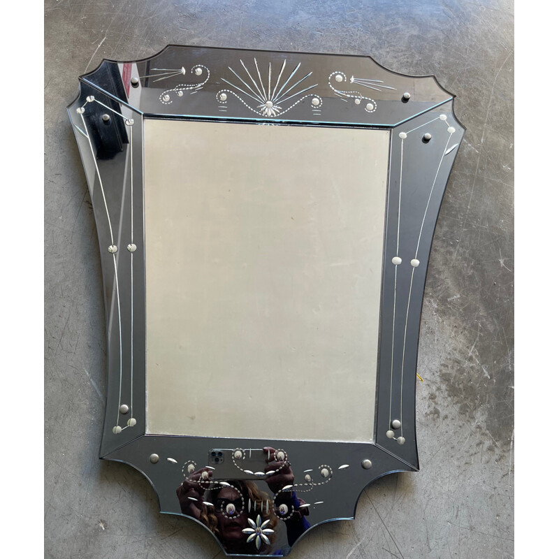 Vintage art deco mirror with glass engravings