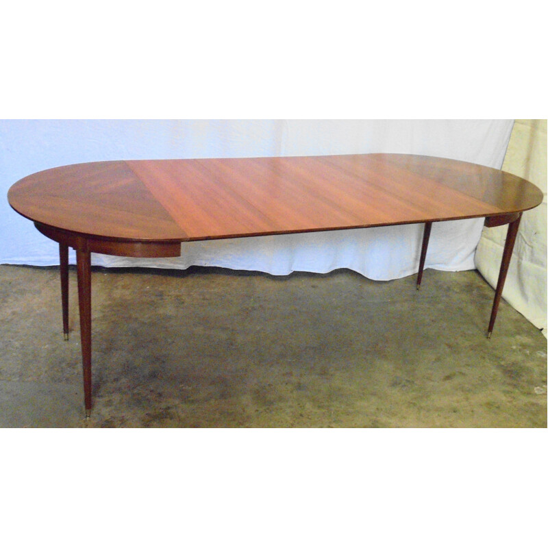 Vintage round mahogany table with 4 extensions 1950s