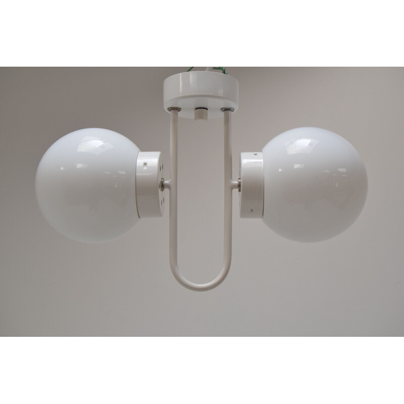 Vintage milk glass and lacquered metal suspension, Czechoslovakia 1970