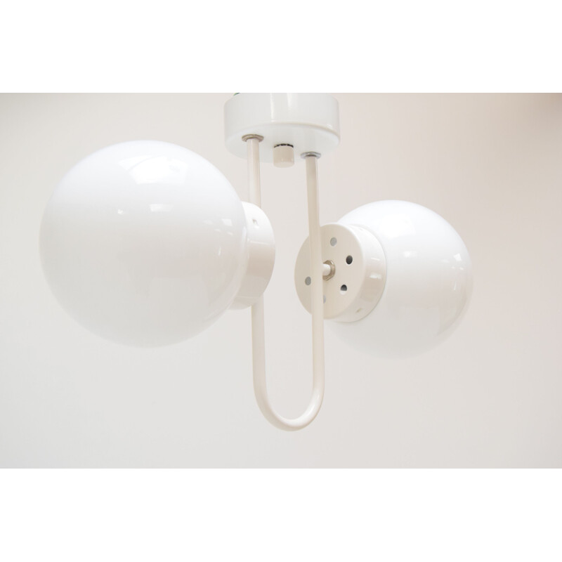 Vintage milk glass and lacquered metal suspension, Czechoslovakia 1970