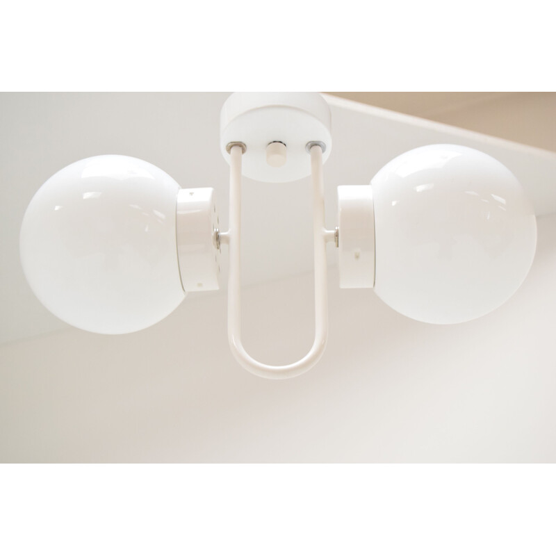 Vintage milk glass and lacquered metal suspension, Czechoslovakia 1970