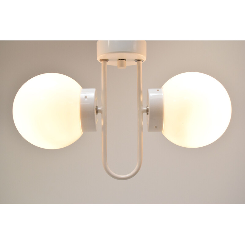 Vintage milk glass and lacquered metal suspension, Czechoslovakia 1970