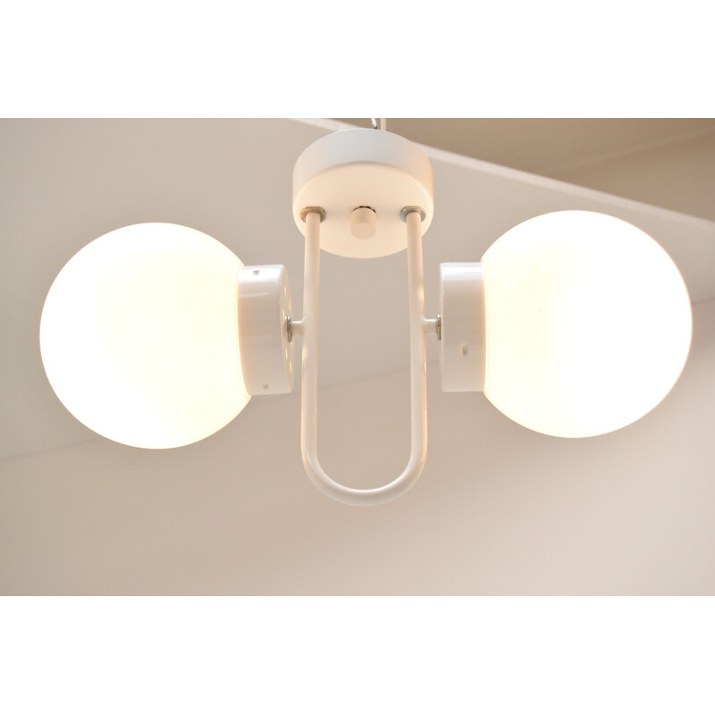 Vintage milk glass and lacquered metal suspension, Czechoslovakia 1970