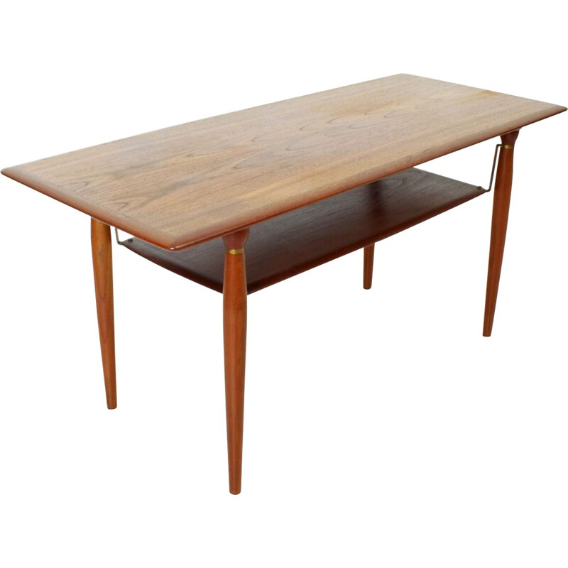 Scandinavian coffee table in teak with brass details - 1960s