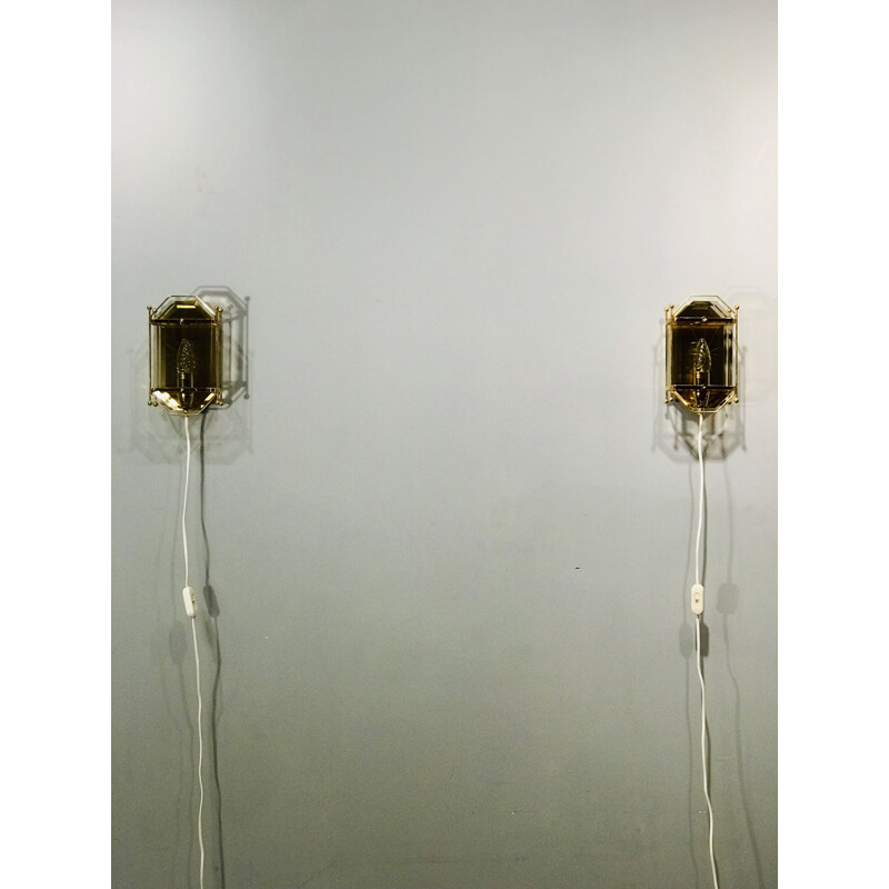 Appliques vintage en métal et verre, Suède 1970