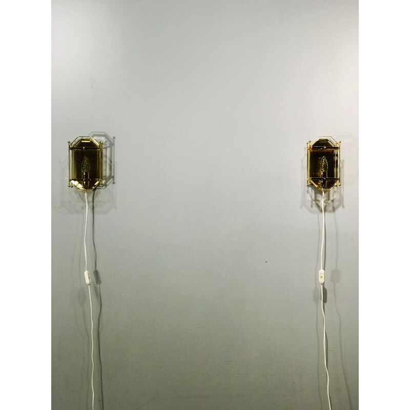 Vintage wandlampen van metaal en glas, Zweden 1970
