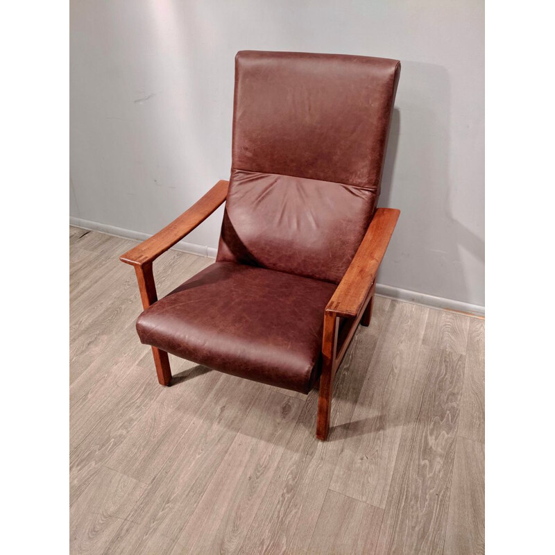 Vintage leather and teak armchair by Bröderna Andersson 1960s