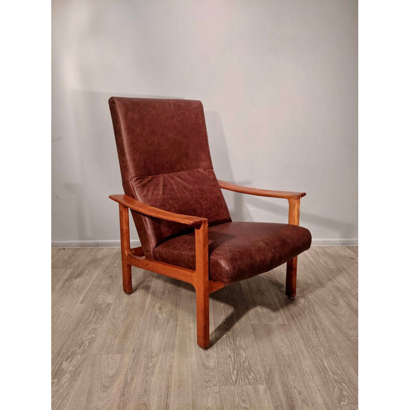 Vintage leren en teakhouten fauteuil van Bröderna Andersson 1960