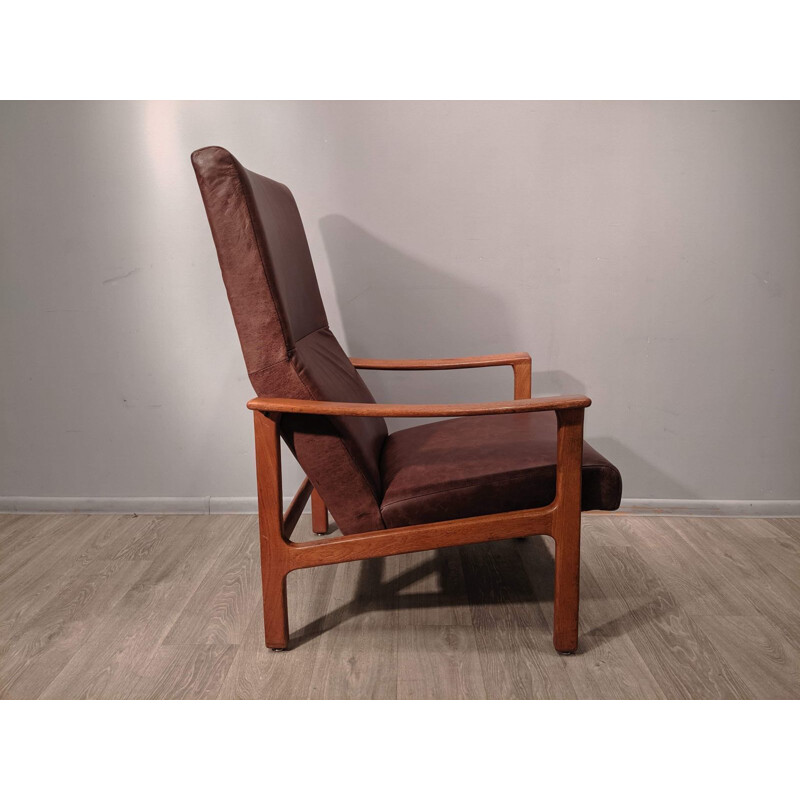 Vintage leather and teak armchair by Bröderna Andersson 1960s