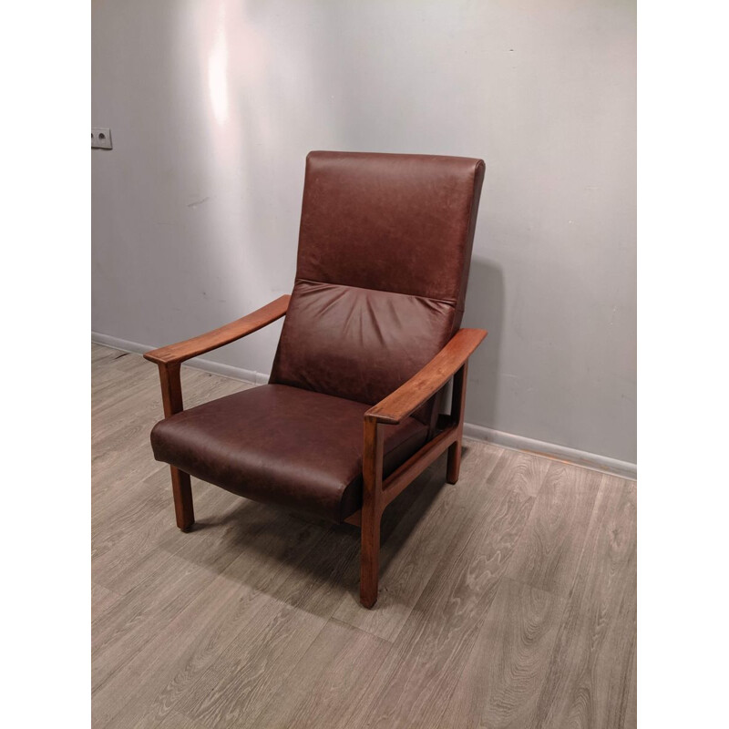 Vintage leather and teak armchair by Bröderna Andersson 1960s