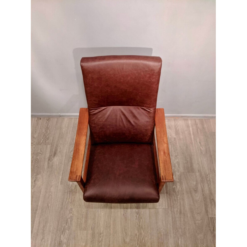 Vintage leren en teakhouten fauteuil van Bröderna Andersson 1960