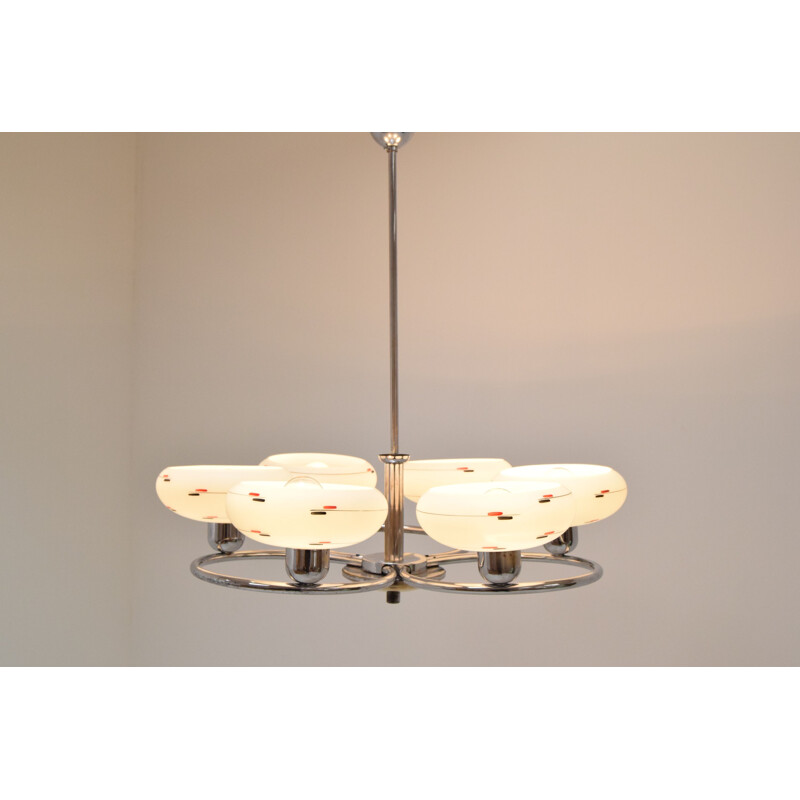 Vintage Large glass and chrome chandelier by Drukov 1970s