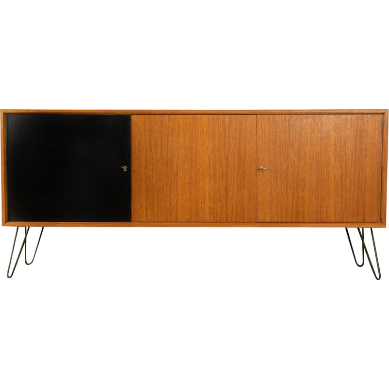 Vintage teak veneer sideboard with three doors Germany 1950s