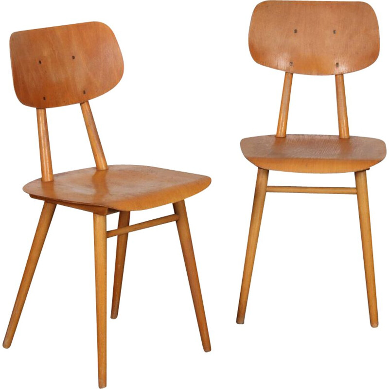 Paire de chaises vintage en bois produites par Ton, 1960