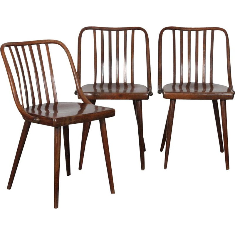 Set of 3 vintage chairs by Antonin Suman for Ton 1960s