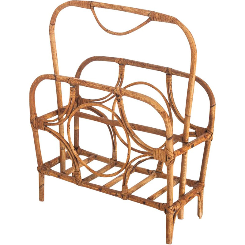 Vintage wicker magazine rack France 1960s