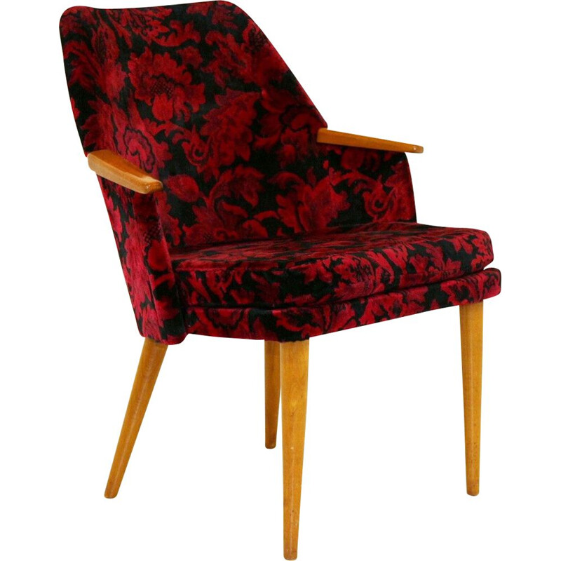 Vintage armchair with floral fabric seat Sweden 1950s