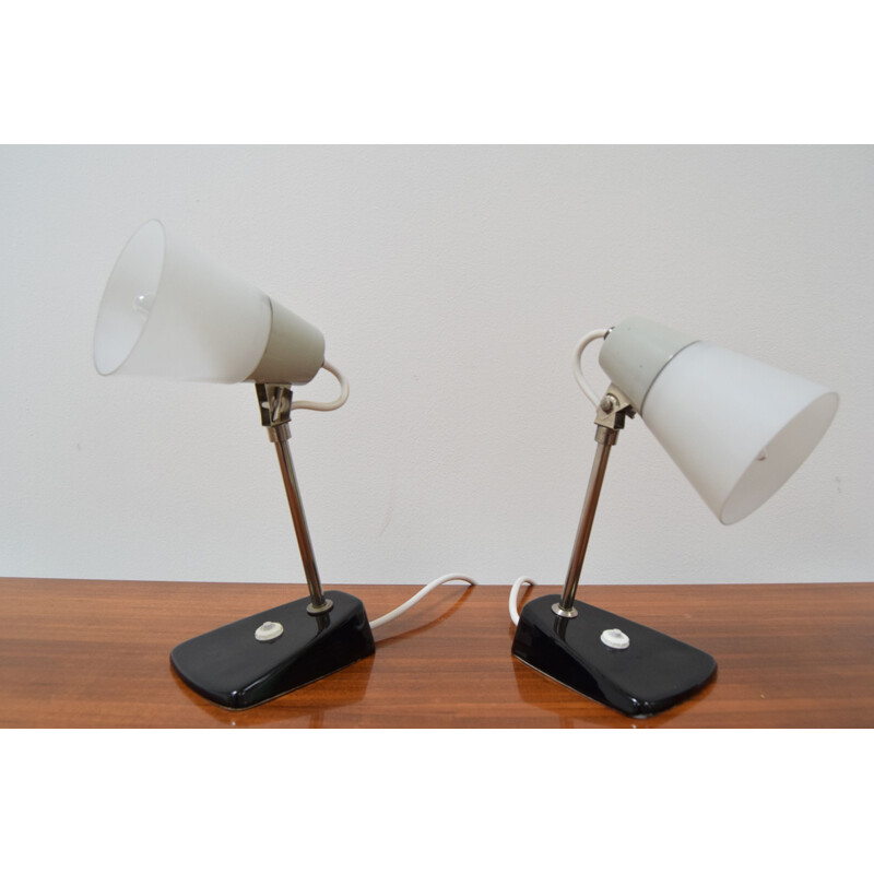 Pair of vintage glass, ceramic and metal lamps, Czechoslovakia 1970