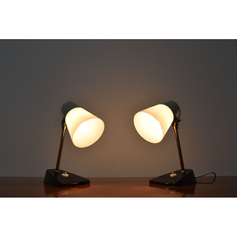 Pair of vintage glass, ceramic and metal lamps, Czechoslovakia 1970