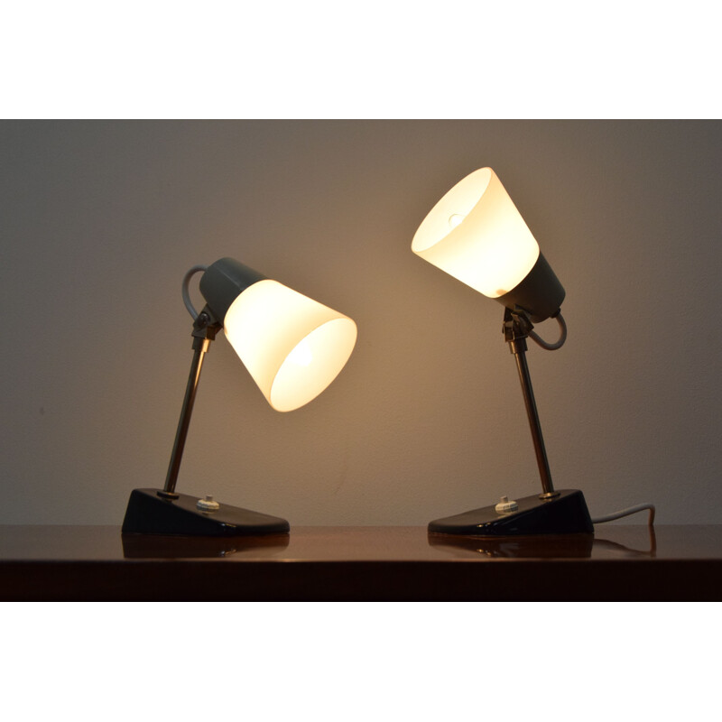 Pair of vintage glass, ceramic and metal lamps, Czechoslovakia 1970