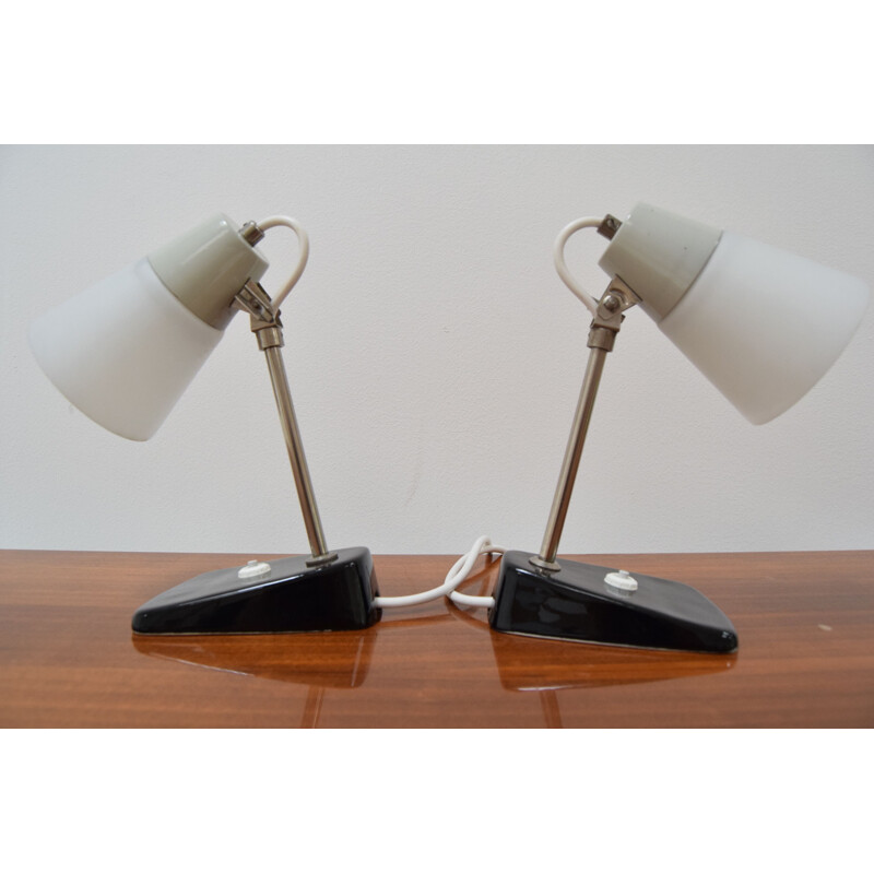 Pair of vintage glass, ceramic and metal lamps, Czechoslovakia 1970