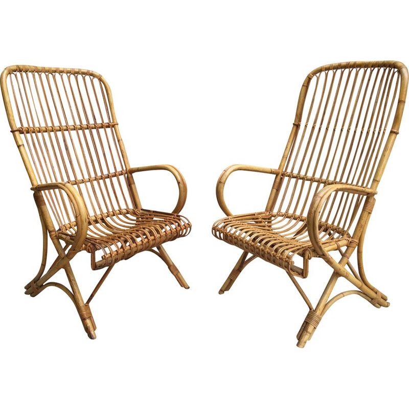 Pair of vintage rattan armchairs