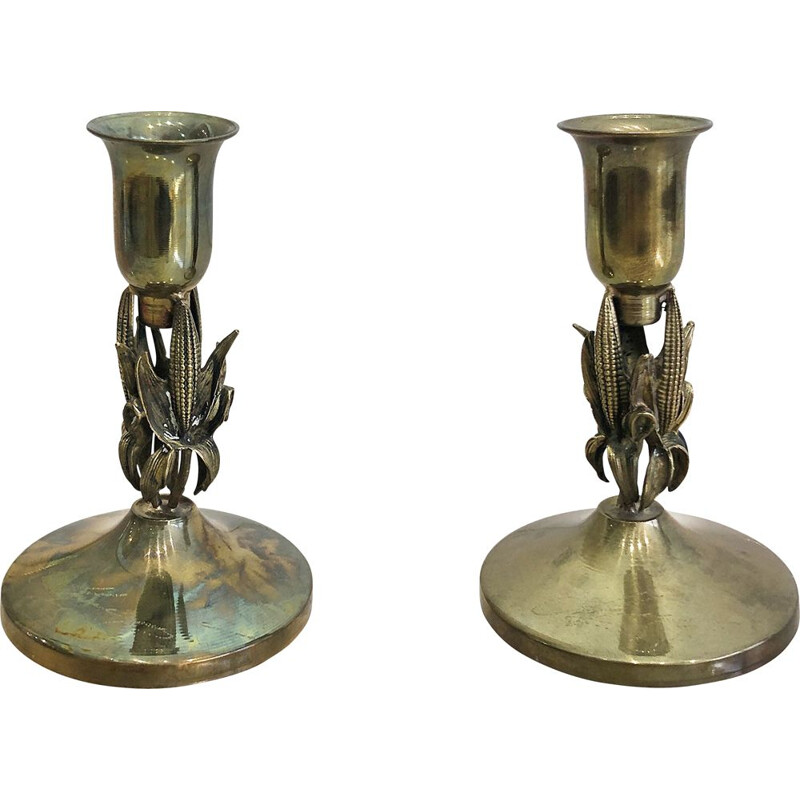 Pair of vintage brass candlesticks, France 1970