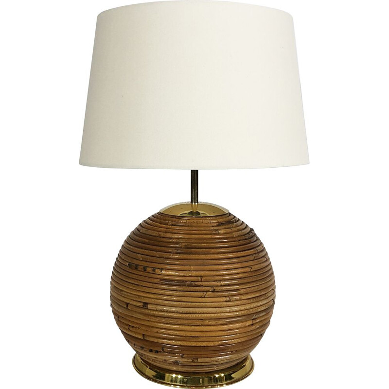 Vintage bamboo table lamp by Gabriella Crespi Italy 1970s