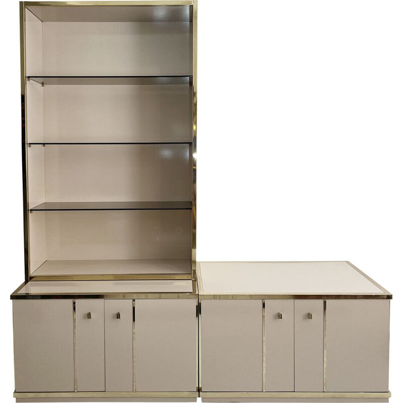 Vintage sideboard with beige and brass cabinet by Renato Zevi 1970