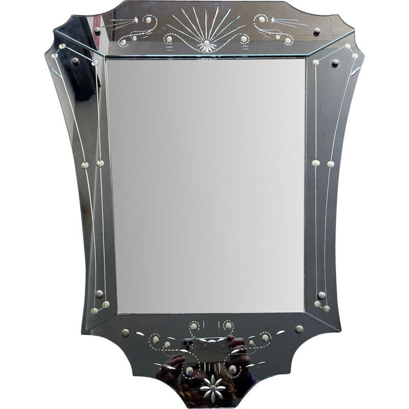 Vintage art deco mirror with glass engravings