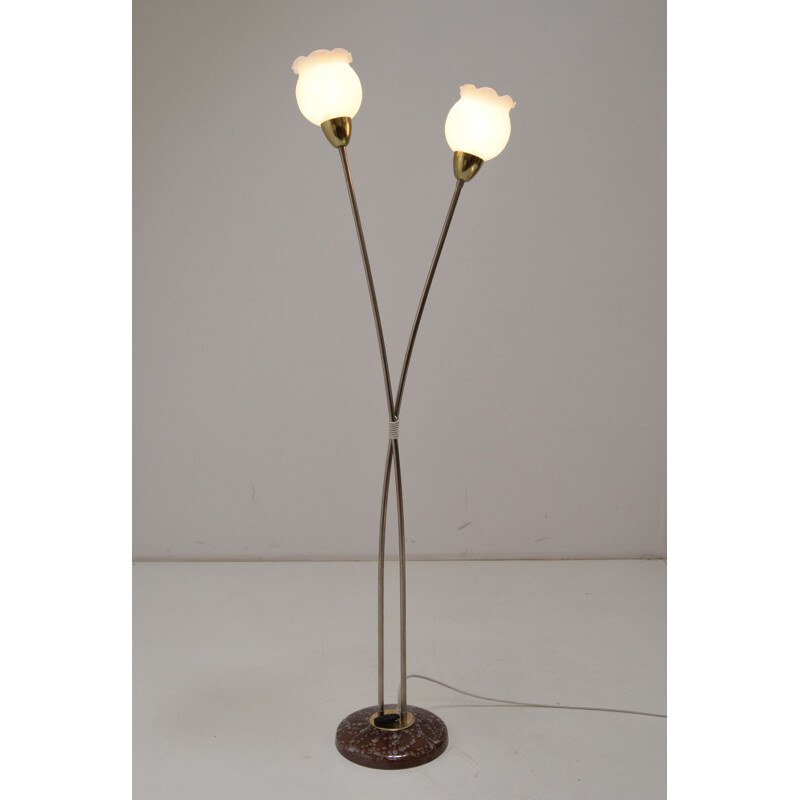 Vintage floor lamp in glass, ceramic and steel by Kamenicky Senov, Czechoslovakia 1960,