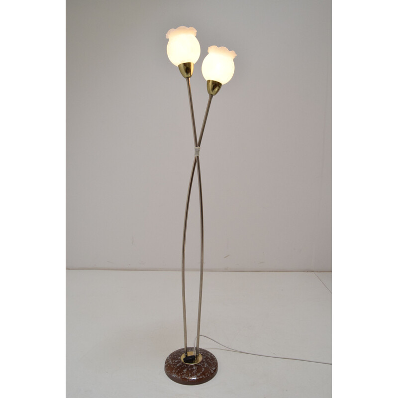 Vintage floor lamp in glass, ceramic and steel by Kamenicky Senov, Czechoslovakia 1960,