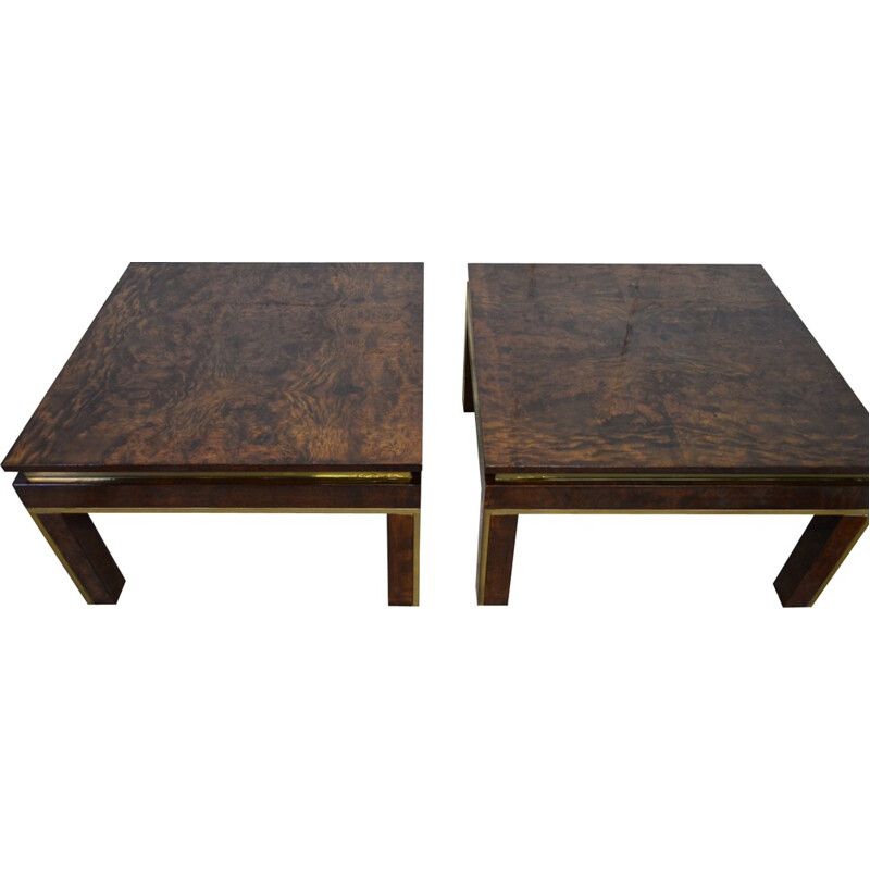 Pair of vintage coffee tables in burr wood, Italy 1970