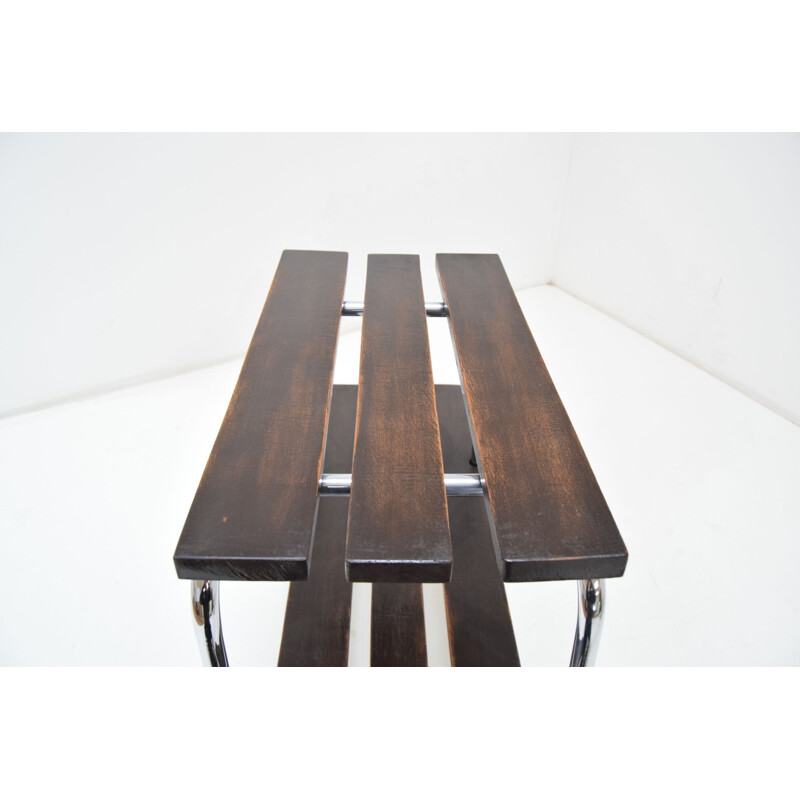 Vintage wood and chrome side table Czechoslovakia 1970s