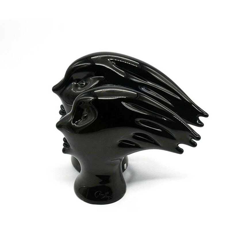 Vintage sculpture in solid black glass by Sergio Rossi-Murano 1970s