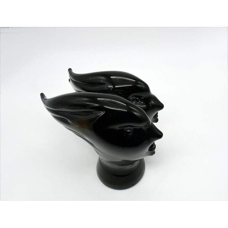 Vintage sculpture in solid black glass by Sergio Rossi-Murano 1970s