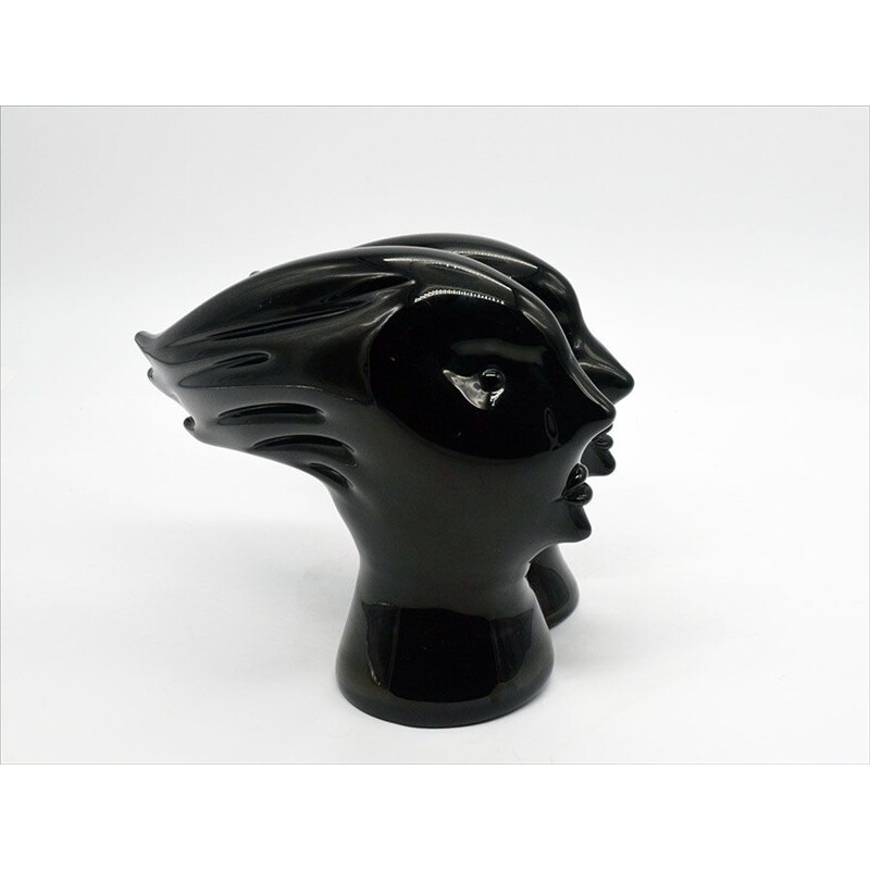 Vintage sculpture in solid black glass by Sergio Rossi-Murano 1970s