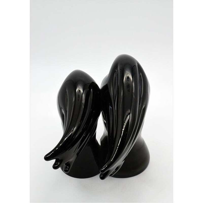 Escultura vintage en vidrio negro macizo de Sergio Rossi-Murano 1970