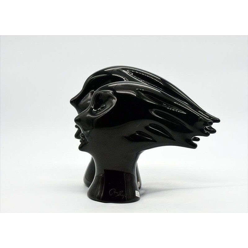 Vintage sculpture in solid black glass by Sergio Rossi-Murano 1970s