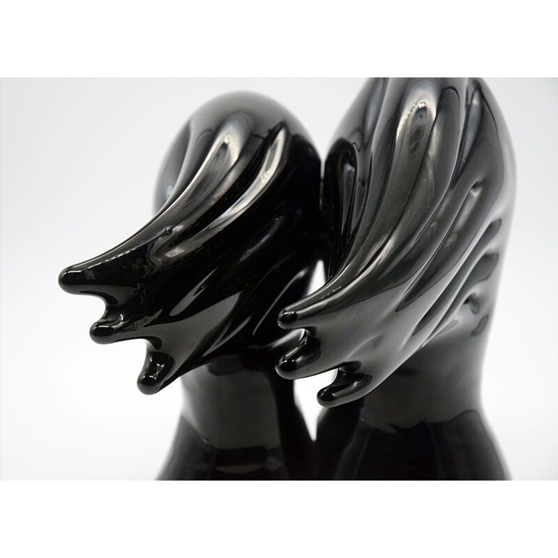 Escultura vintage en vidrio negro macizo de Sergio Rossi-Murano 1970