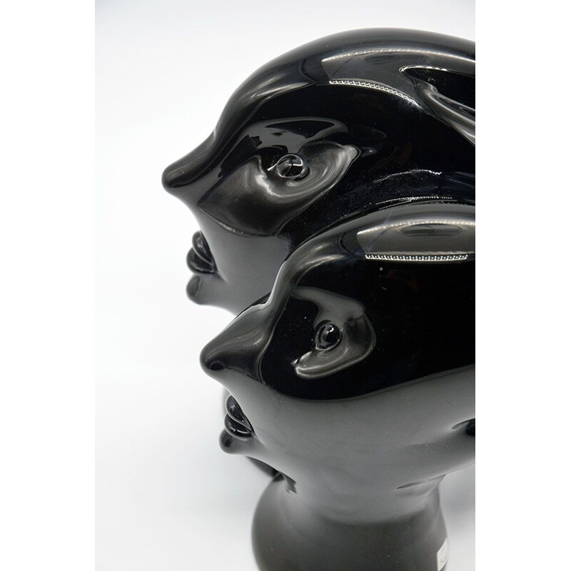 Vintage sculpture in solid black glass by Sergio Rossi-Murano 1970s