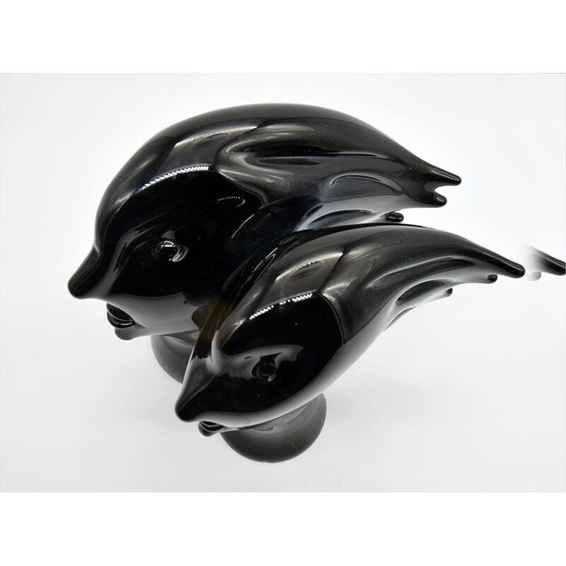 Escultura vintage en vidrio negro macizo de Sergio Rossi-Murano 1970