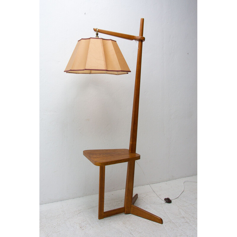 Lampadaire vintage en bois pour Krasna Jizba, Tchécoslovaquie 1950