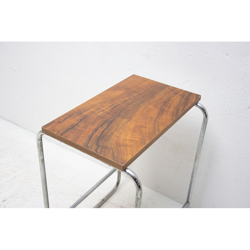 Vintage side table walnut chromed Czechoslovakia 1930s