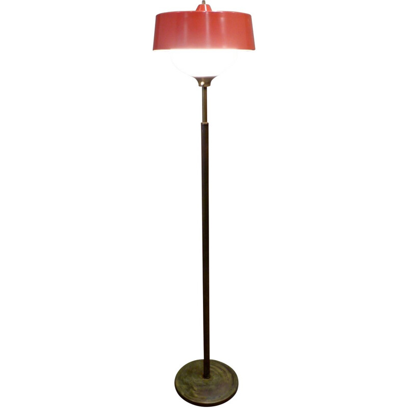 Mid-century Scandinavian floor lamp in metal and opaline - 1950s