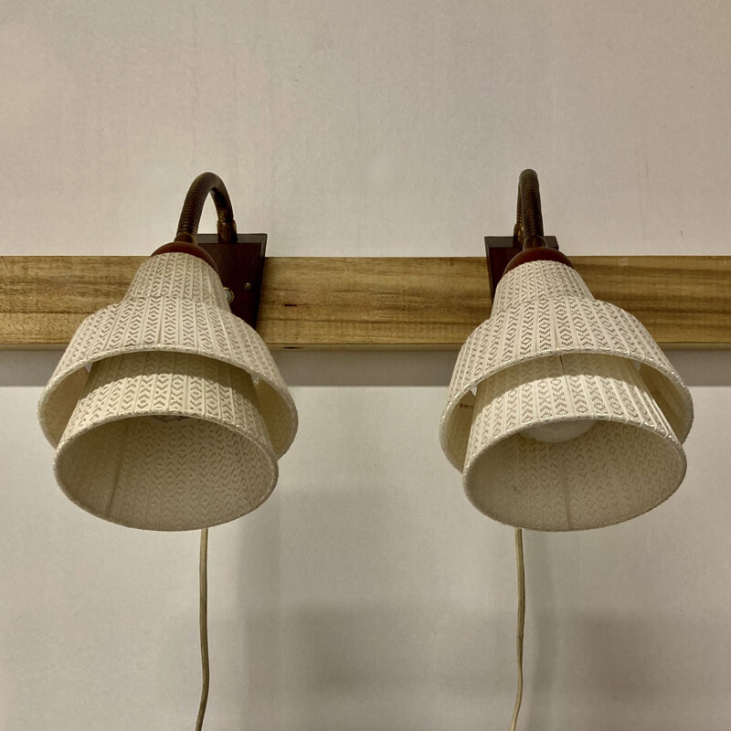 Pair of vintage teak sconces 1950s